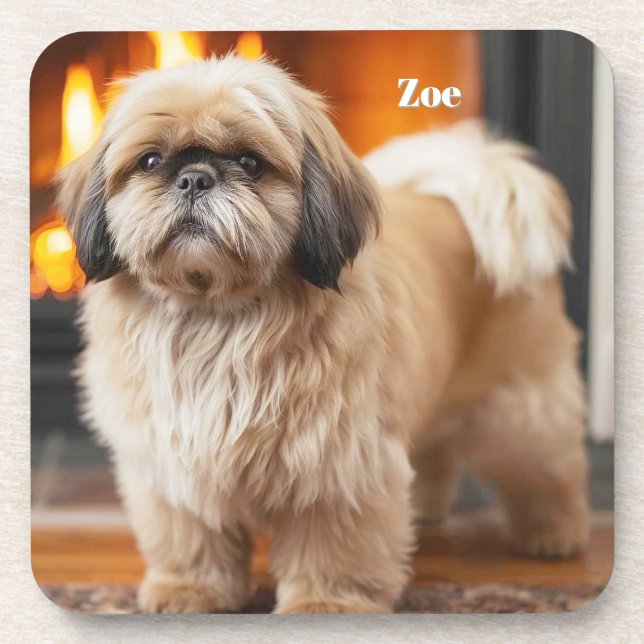 Beautiful Lhasa Apso Personalized Coaster Set (Front)
