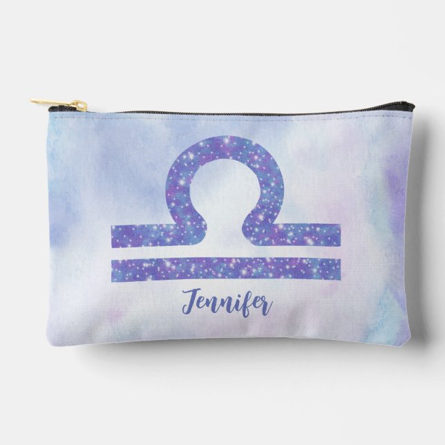 Beautiful Libra Astrology Sign Personalized Purple Accessory Pouch (Front)