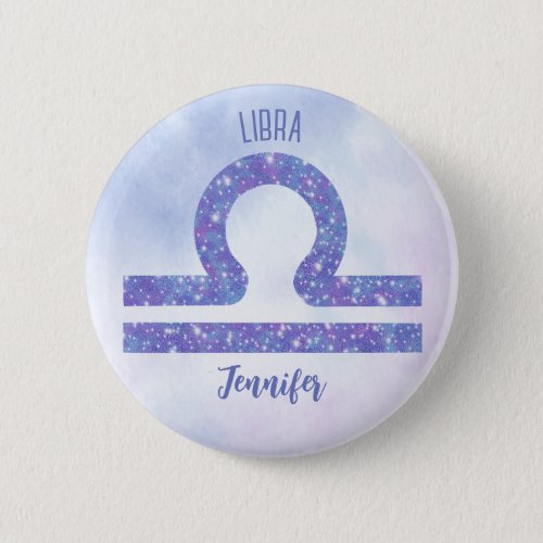 Beautiful Libra Astrology Sign Personalized Purple Button