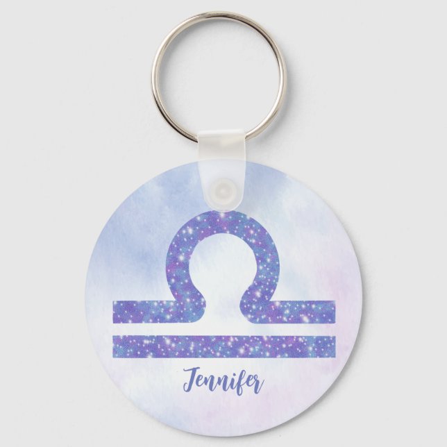 Beautiful Libra Astrology Sign Personalized Purple Keychain (Front)