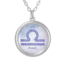 Beautiful Libra Astrology Sign Personalized Purple Silver Plated Necklace