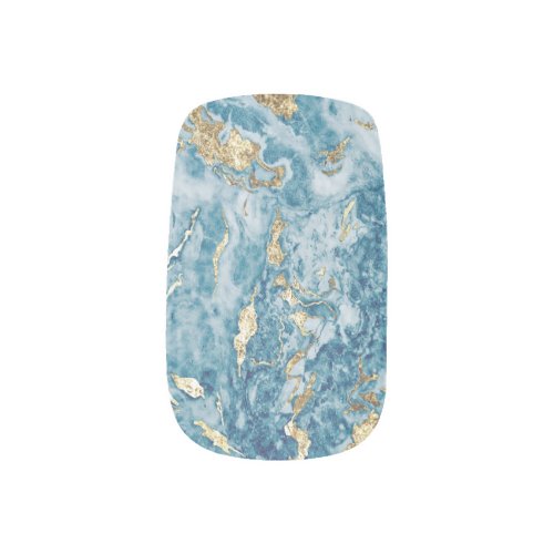 Beautiful Light Blue and Gold Marble Stone Minx Nail Art