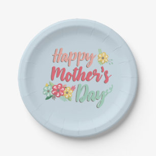 Beautiful light Blue Happy Mothers Day Paper Plates