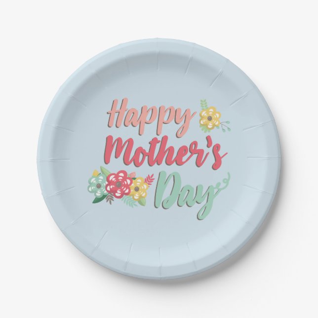Beautiful light Blue Happy Mothers Day Paper Plates (Front)