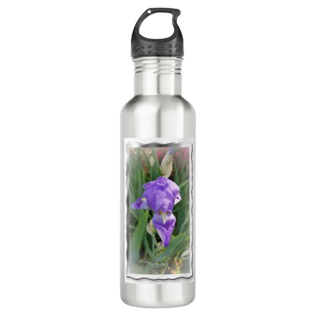 Beautiful Light Blue Iris Stainless Steel Water Bottle (Front)