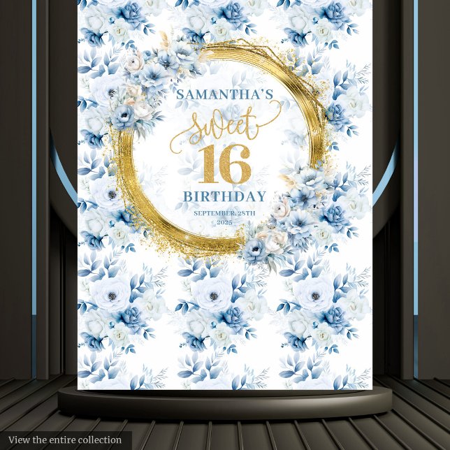 Beautiful Light Blue Sweet 16 Gold Glitter Banner Tapestry (Beautiful Light Blue Sweet 16 Gold Glitter Banner Tapestry )