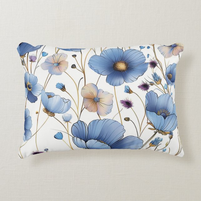 Beautiful light blue wildflower accent pillow (Front)
