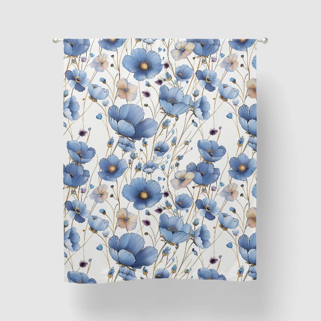 Beautiful light blue wildflower  blackout curtains (Front)