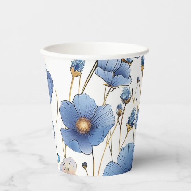 Beautiful light blue wildflower paper cups (Front)