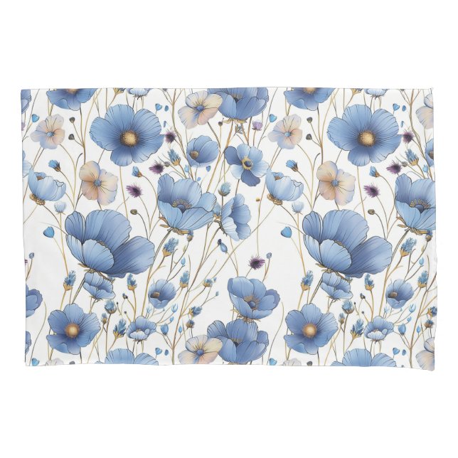 Beautiful light blue wildflower pillow case (Front)