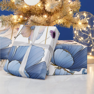 Beautiful light blue wildflower wrapping paper