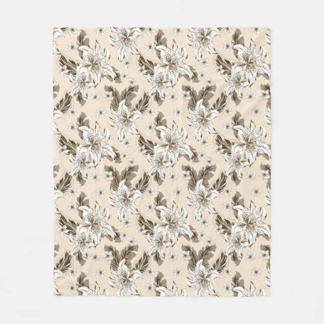 Beautiful light brown flower pattern fleece blanket (Front)