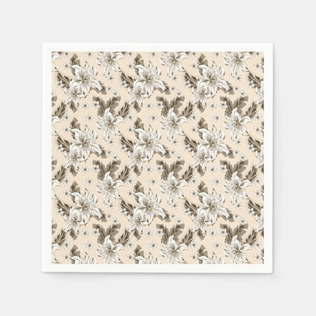 Beautiful light brown flower pattern napkins (Front)
