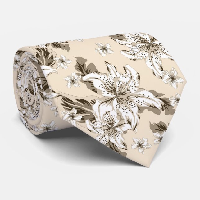 Beautiful light brown flower pattern neck tie (Rolled)