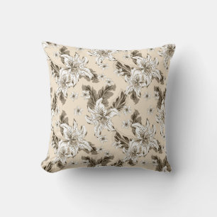 Beautiful light brown flower pattern throw pillow