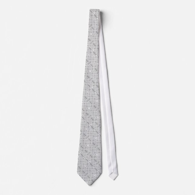 Beautiful Light Gray  & White Celtic Knot Necktie (Front)