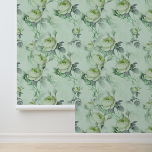 Beautiful Light Green Vintage Floral Wallpaper