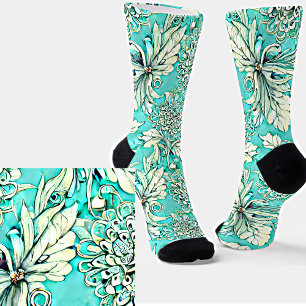 Beautiful Light Teal Floral Socks
