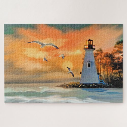 Beautiful Lighthouse and Sea Scene Painting Jigsaw Puzzle