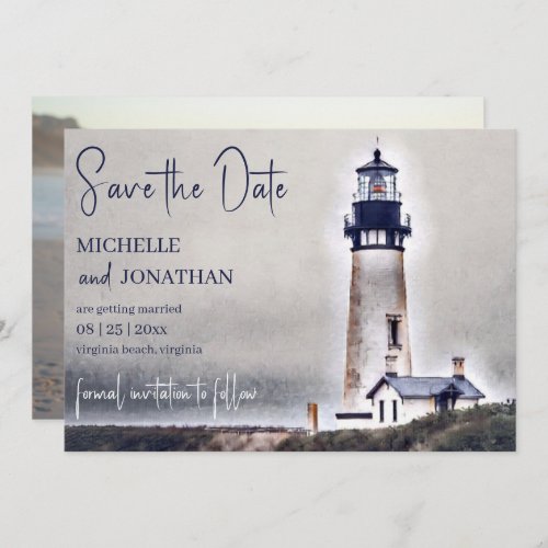 Beautiful Lighthouse Nautical Beach Photo Wedding Save The Date