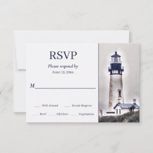 Beautiful Lighthouse Nautical Beach Wedding RSVP Card