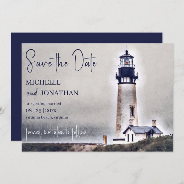 Beautiful Lighthouse Nautical Beach Wedding Save The Date (Front/Back)