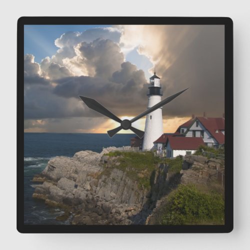 Beautiful Lighthouse Over Ocean Square Wall Clock