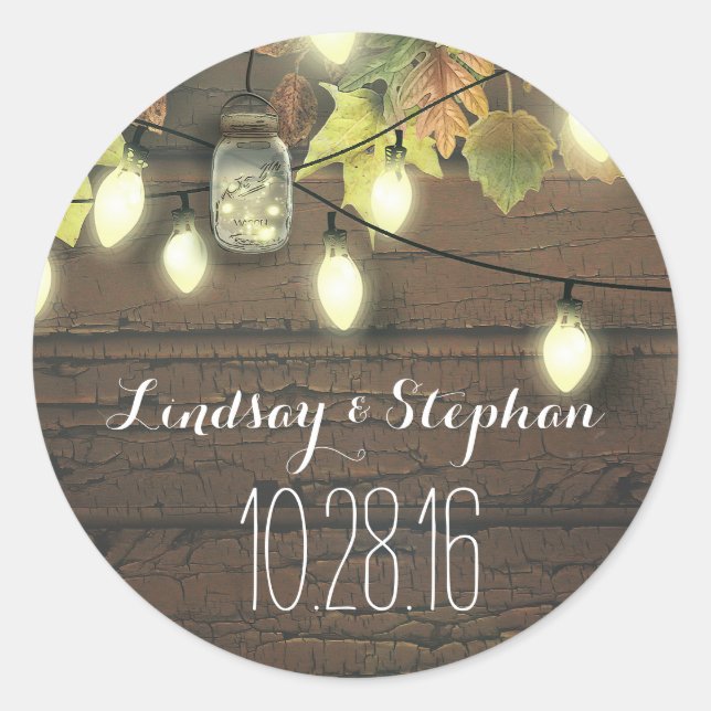 beautiful lights mason jars rustic wedding sticker (Front)