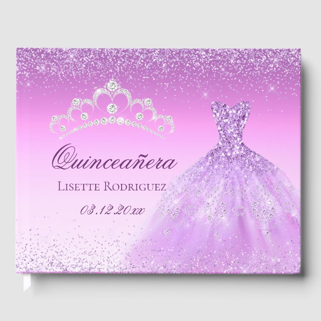 Beautiful Lilac Purple Custom Quinceanera Guest Book (Front)