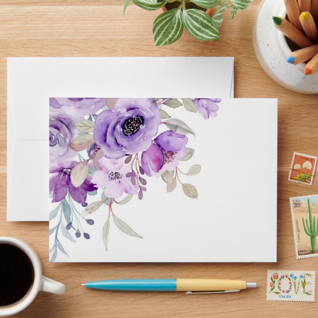 beautiful lilac purple wedding or bridal shower envelope (Desk)