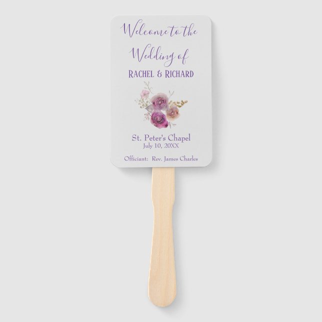 Beautiful Lilac Watercolor Flower Wedding Program Hand Fan (Front)