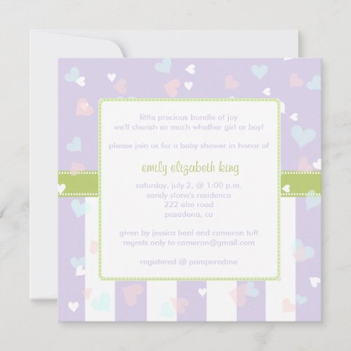 Beautiful Lilac with Little Hearts baby shower Invitation