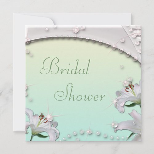 Beautiful Lilies and Sparkles Mint Bridal Shower Invitation