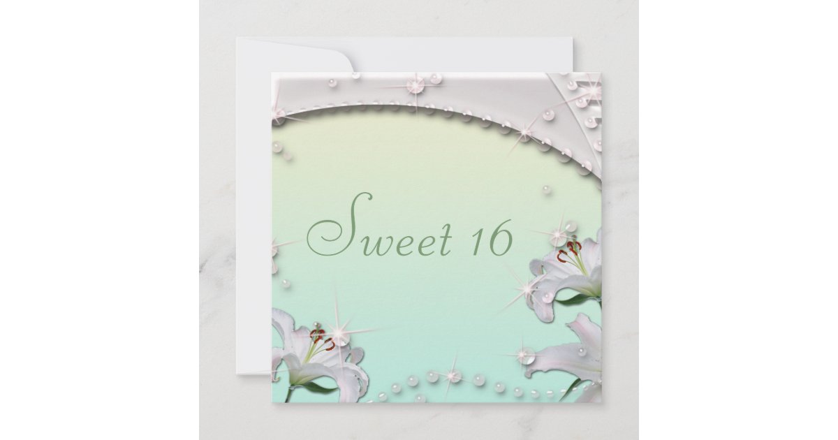 Beautiful Lilies and Sparkles Mint Green Sweet 16 Invitation Zazzle