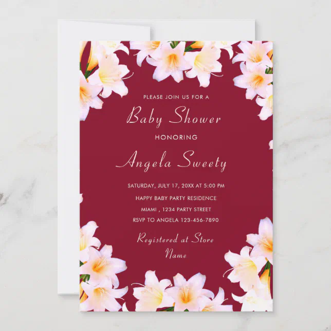 Beautiful Lilies Flowers Baby Shower Invitation Zazzle