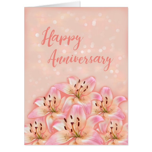 Beautiful Lilies on starry dust Happy anniversary Card (Front)