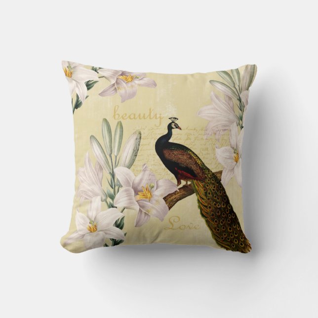 Beautiful Lilies Peacock Throw Pillow (Front)