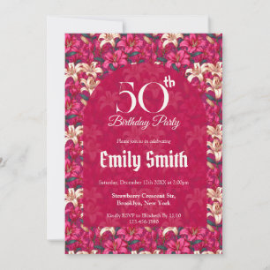 Beautiful Lilies Themed Adult Birthday Invitation