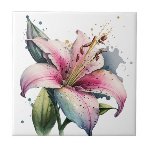 Beautiful Lily Vintage Botanical Ceramic Tile