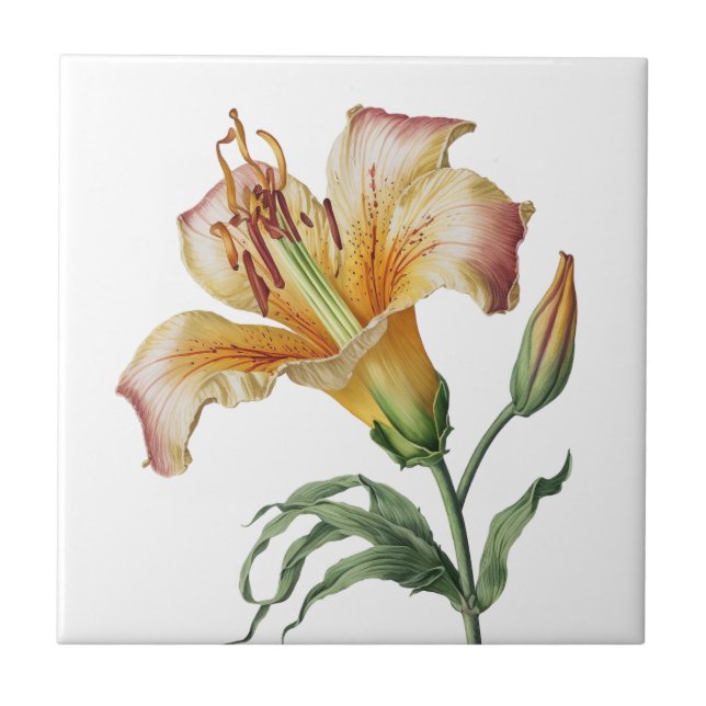Beautiful Lily Vintage Botanical Ceramic Tile (Front)