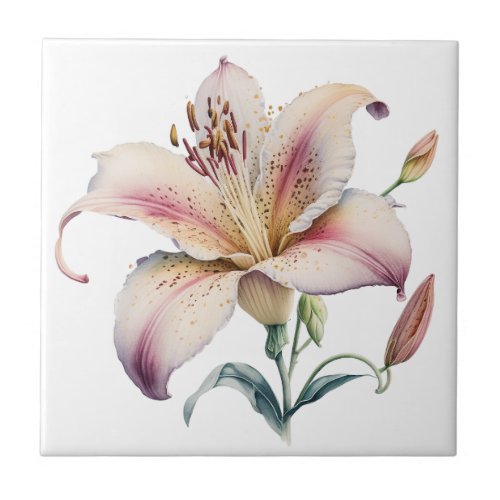 Beautiful Lily Vintage Botanical Ceramic Tile
