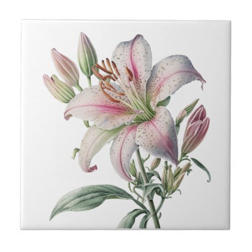  Beautiful Lily Vintage Botanical Ceramic Tile