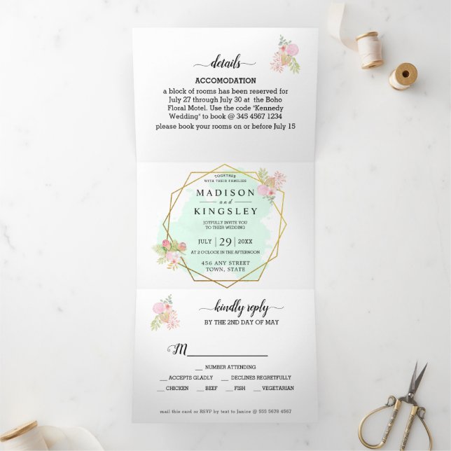 Beautiful Lime Green 💚Elegant Boho Wedding  Tri-Fold Invitation (Inside)