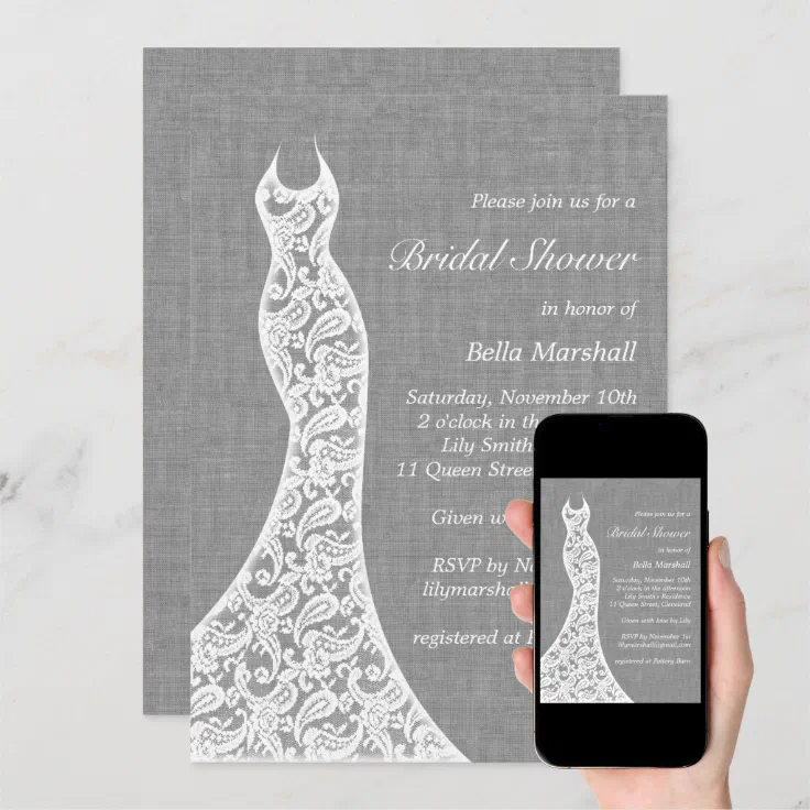 Beautiful Linen Bridal Shower Invitation Zazzle