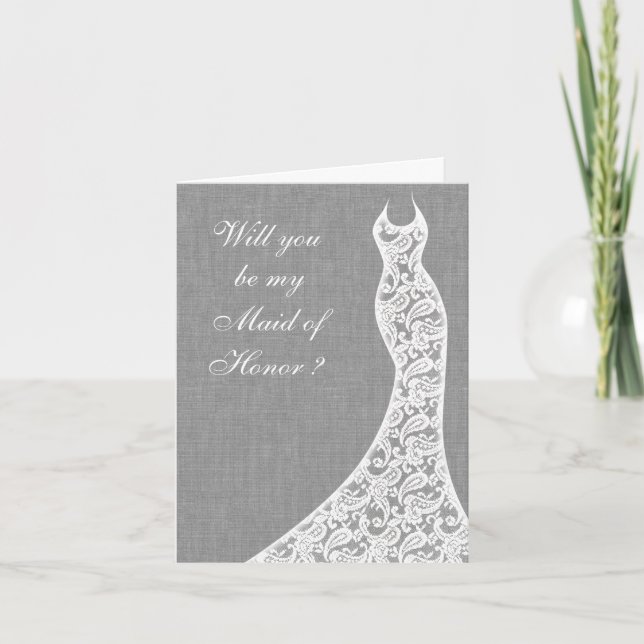 Beautiful Linen Will you be my Maid of Honor Card (Front)