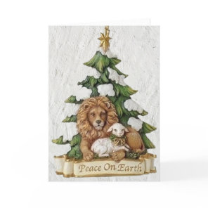Beautiful Lion and Lamb Bring Blessings Christmas  Holiday Card