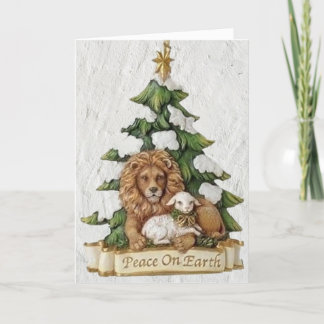 Beautiful Lion and Lamb Bring Blessings Christmas Holiday Card