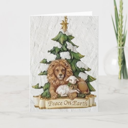 Beautiful Lion and Lamb Bring Blessings Christmas  Holiday Card