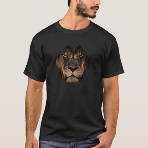 Beautiful Lion Face Paw Print Photo Graphic T_Shirt