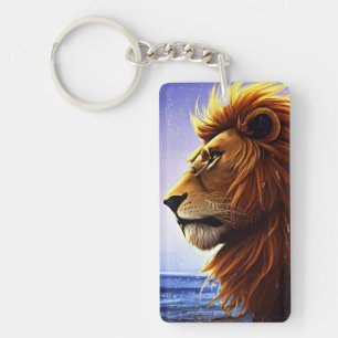 Beautiful Lion Portrait at Sea Personalized Keychain